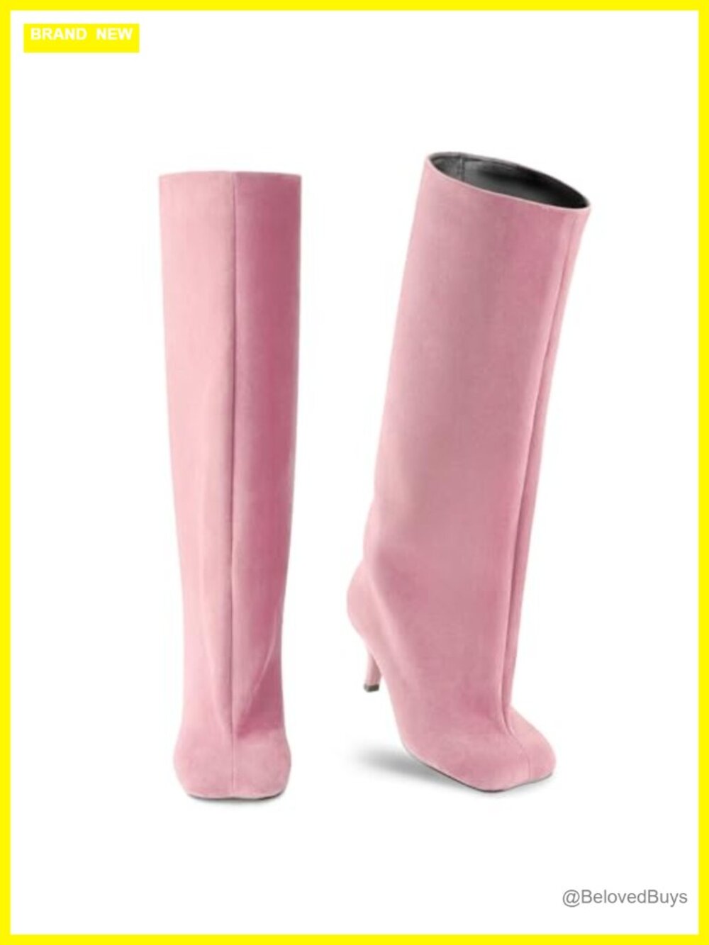 Women's Suede Knee High Boots Square Toe Wide Calf Stiletto Kitten Heel Pull-On